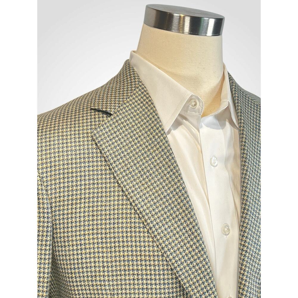 Samuelsohn Italian Silk Blazer 42L Ice Blue and Cream Houndstooth 3 Btn - Picture 7 of 13